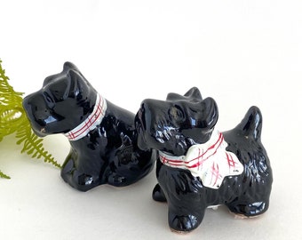 Whimsical Black Terrier Ceramic Salt and Pepper Shakers, Dog Lover Kitchen Decor Gift