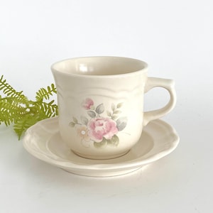 Pfaltzgraff Tea Rose Cup and Saucer Set, Classic Cottagecore Kitchenware, Circa 1985