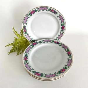 Platos de postre de porcelana vintage Heinrich & Co., juego de 4, con ribete dorado floral.