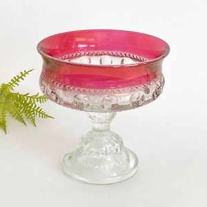 King&#39;s Crown Ruby Flash Compote | Tiffin Franciscan Thumbprint | Tall Candy Dish
