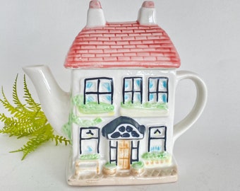 Hand-Painted Ceramic House Teapot, Kitschy Retro Kitchen Decor, Collectible Gift for Tea Lovers