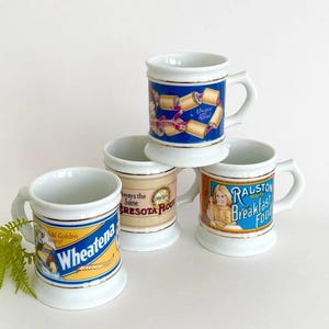 Retro Nostalgic Diner Mugs – Vintage Americana Advertising Set, Unique Kitchen Coffee Cups, Collectible Ceramic Mug Set of 4