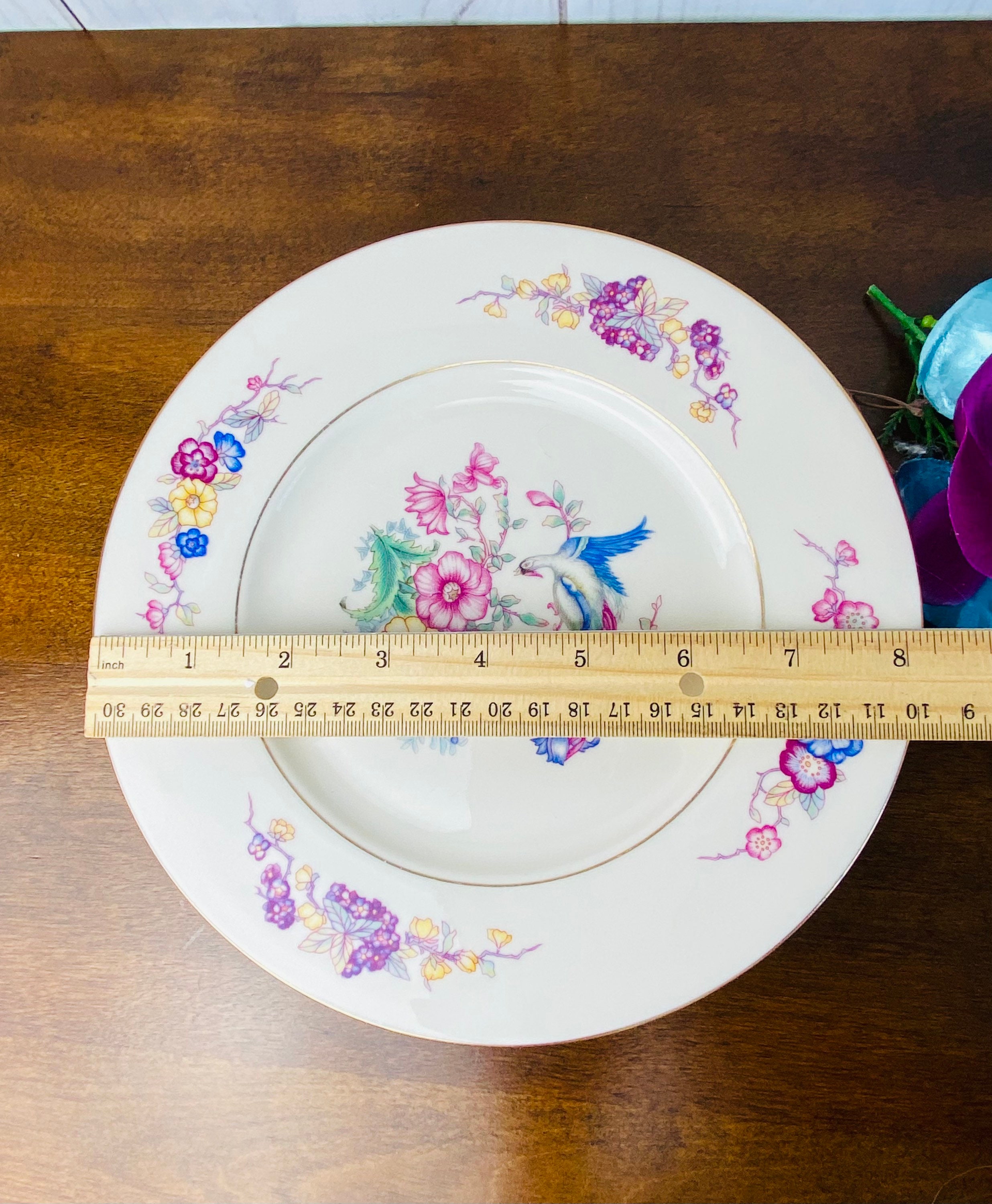 Vintage Pink and Blue Ceramic Salad Plates with Gold Trim Etsy