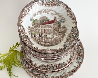 Johnson Brothers Heritage Hall - Braune Transferware Teller & Schüsseln, Set nach Wahl
