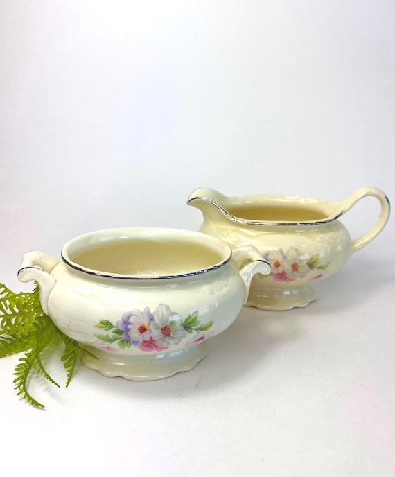 Vintage Homer Laughlin Virginia Rose Cream and Sugar Bowl Set