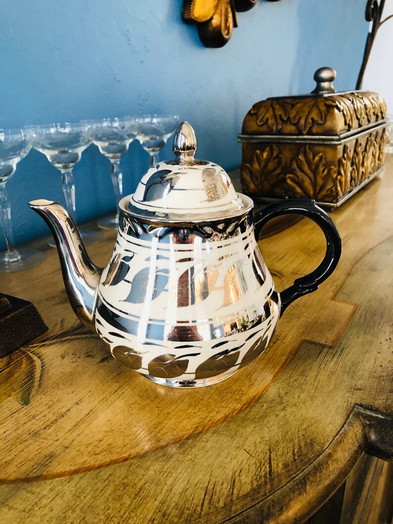 Vintage Arthur Wood England silver and white porcelain teapot Etsy