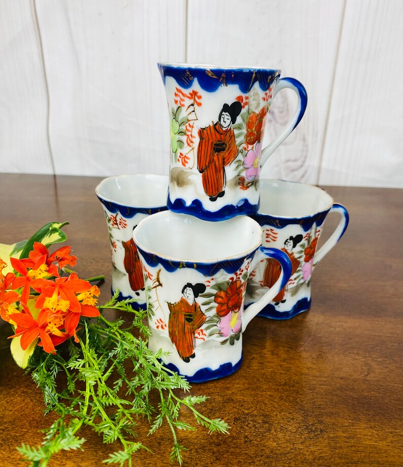 Vintage Japanese Tea Set Geisha Girl Tea Cup Blue and White Etsy