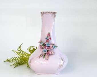 Vase Lefton China rose - Porcelaine florale peinte à la main, décoration vintage des années 1950
