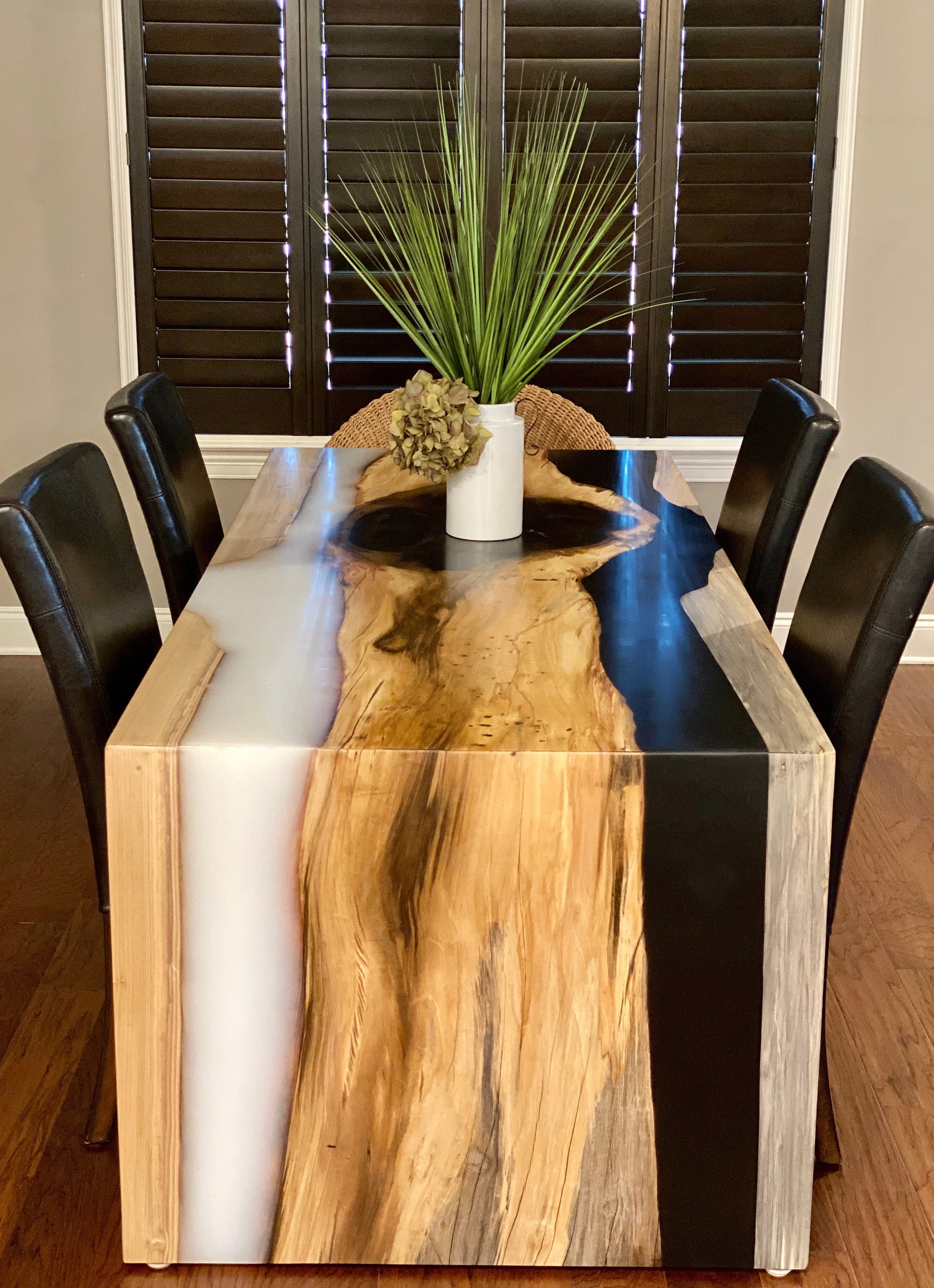 Live Edge Epoxy Waterfall Dinning table Etsy