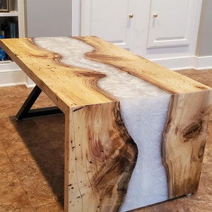 Live Edge Water Fall with Pearl White Epoxy Coffee Table -  Prices start at 800.00 - all tables are custom built for you