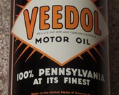 Original VEEDOL One Quart Motor Oil Can Metal Gas Sign Full NOS MINTY