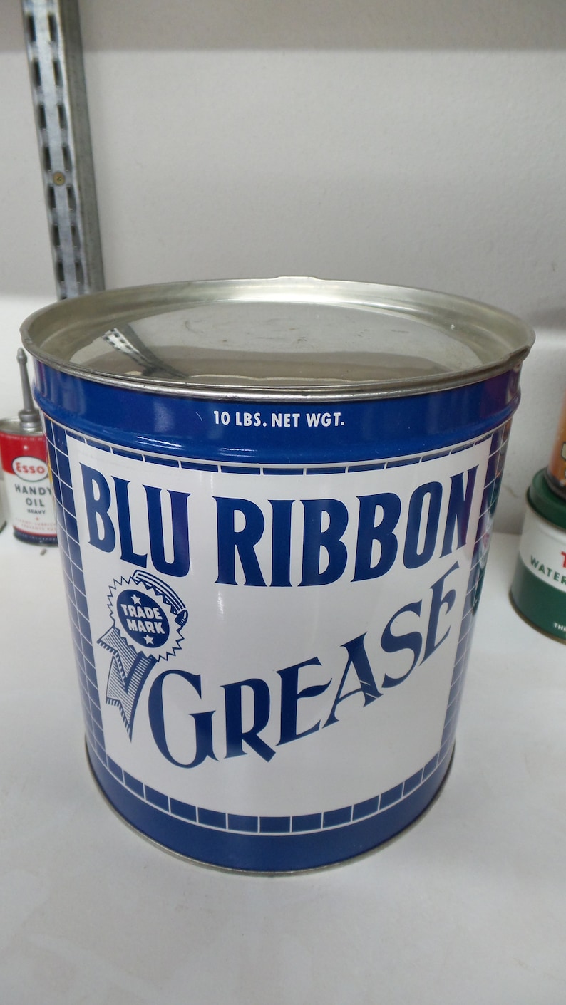 Grease Oil Can Sign Vintage BLU RIBBON 10 LBS