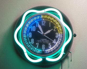 インテリア時計 Rare! VTG 1940s Hanes sign Wall Clock Original 1940s Canadian Multi-colored Neon Spinner Advertising