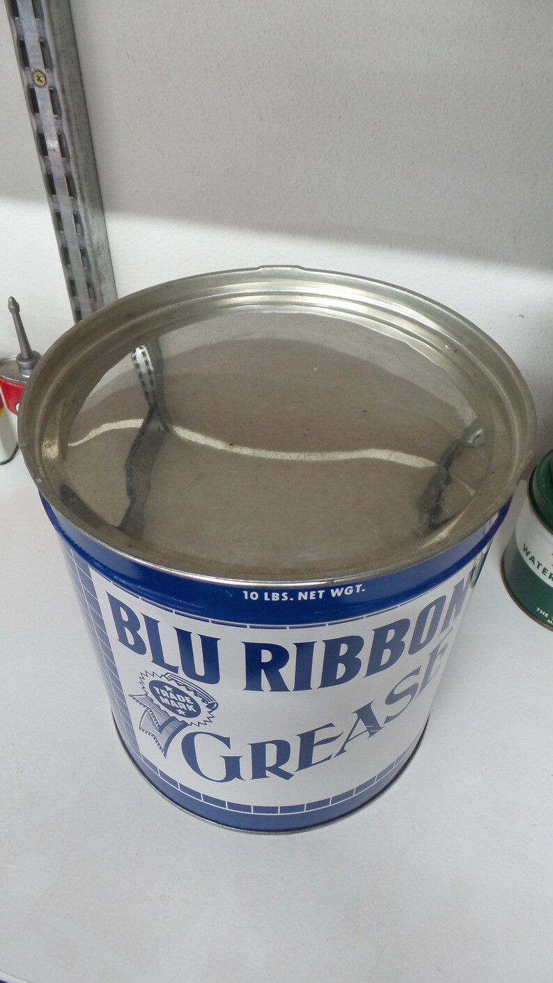 Grease Oil Can Sign Vintage BLU RIBBON 10 LBS