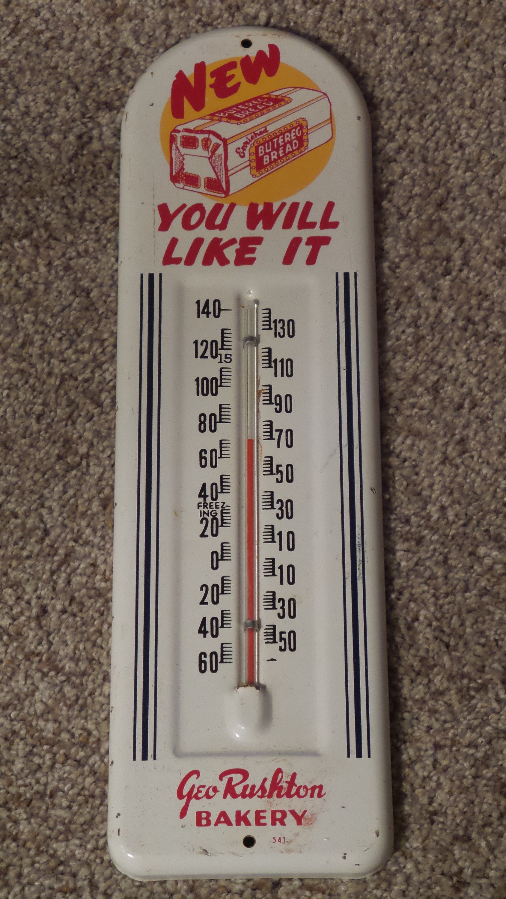 Butereg Bread Painted Metal Advertising Thermometer NICE ONE 