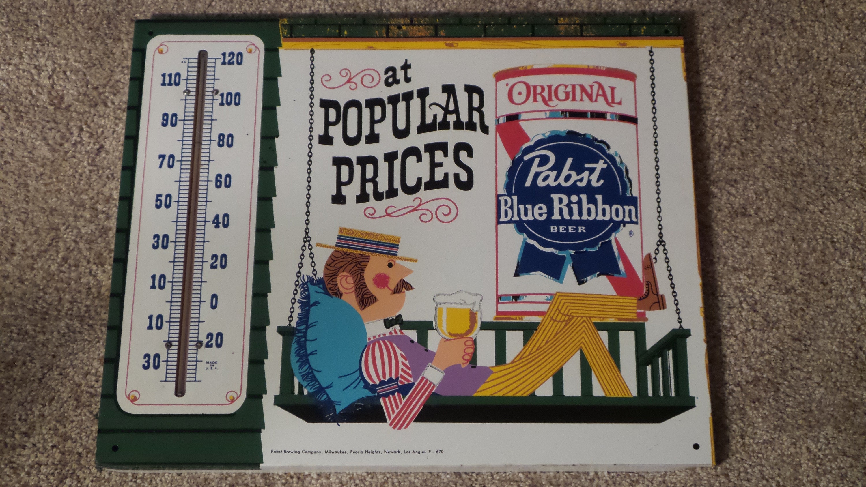 Vintage Pabst Blue Ribbon Thermometer Press Sign Cost. Louis, MO U.S.A