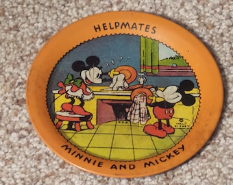 Antique Ohio Art Minnie and Mickey Tin Plate: Rare Toy Tea Set