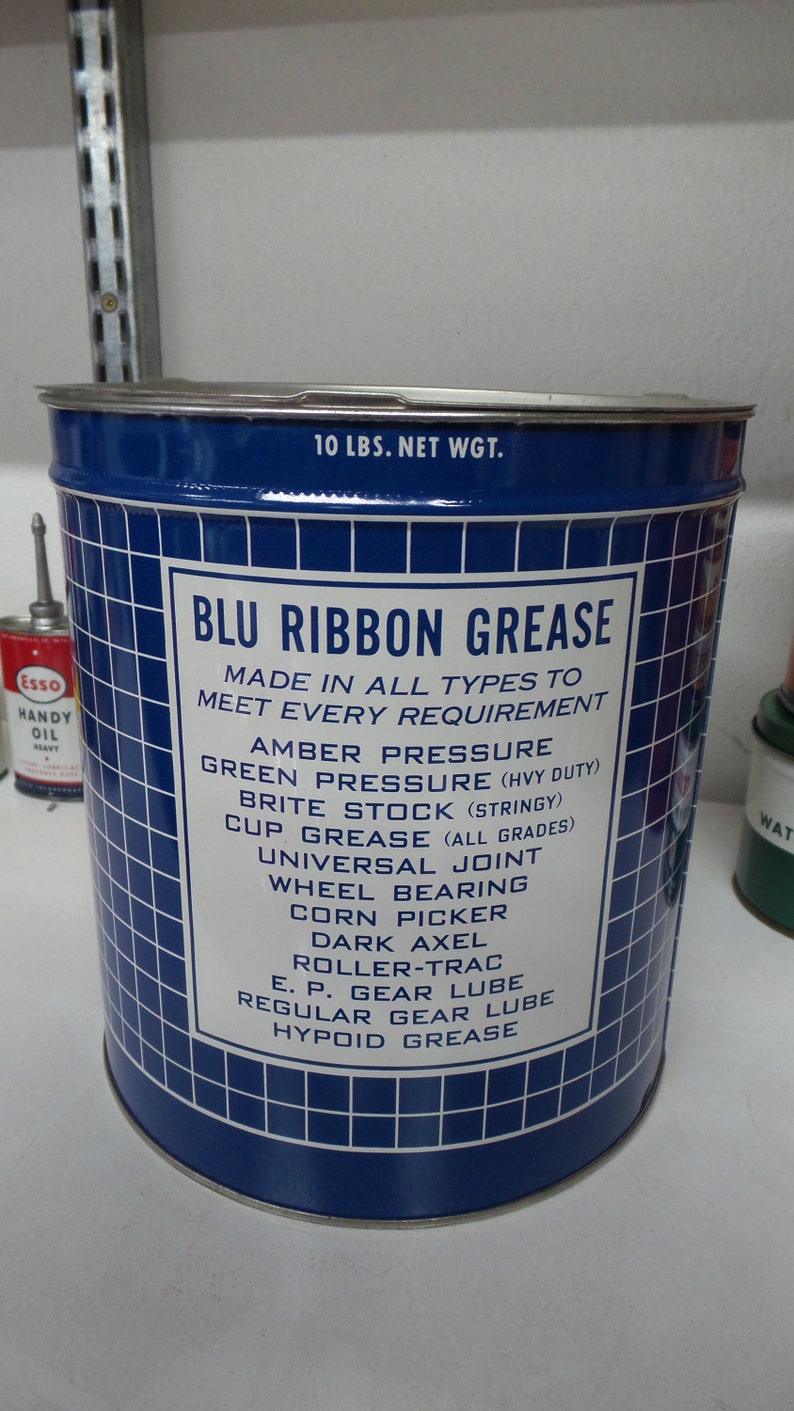 Grease Oil Can Sign Vintage BLU RIBBON 10 LBS