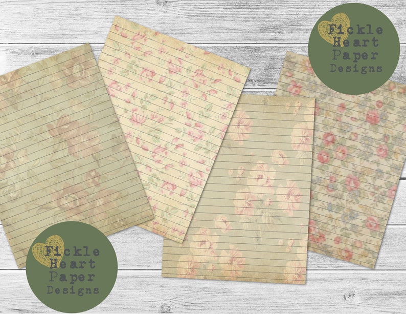 Junk Journal Pages Aged Vintage Digital Downloadable. Mixed Paper Journal Grunge Floral Paper Printable Vintage Paper Aged Note Paper