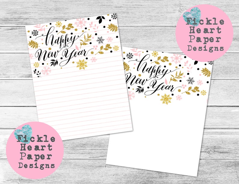 Happy New Year Note Paper. Printable Lined Paper. Letter Writing Journal Paper. New Year's Eve ...