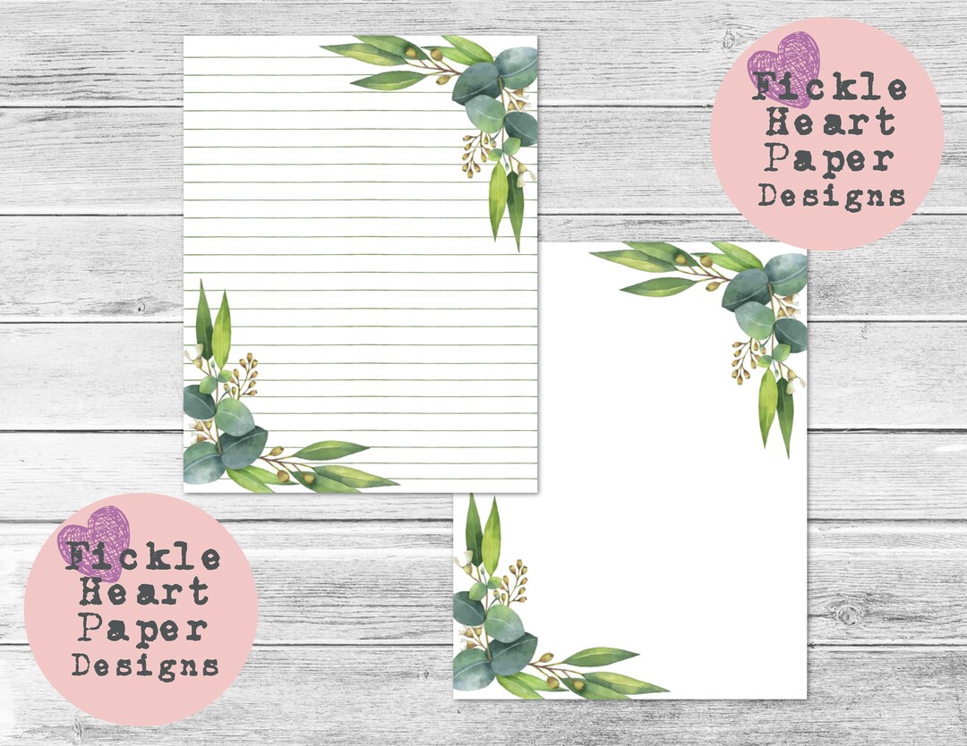 Floral Lined Paper. Printable Lined Paper. Letter Writing Eucalyptus Journal Floral Stationary ...