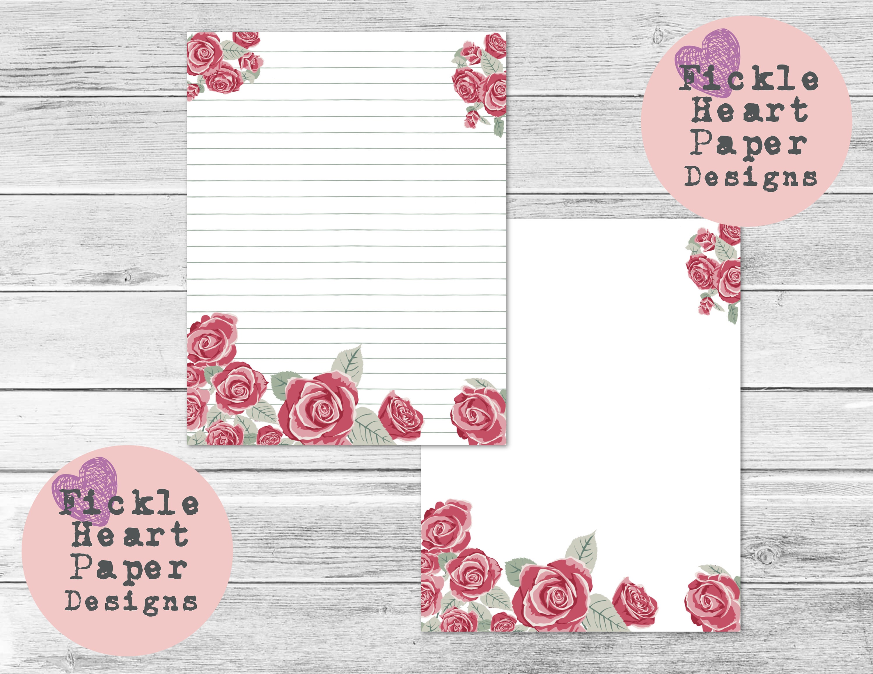 floral lined paper printable lined paper letter writing etsy