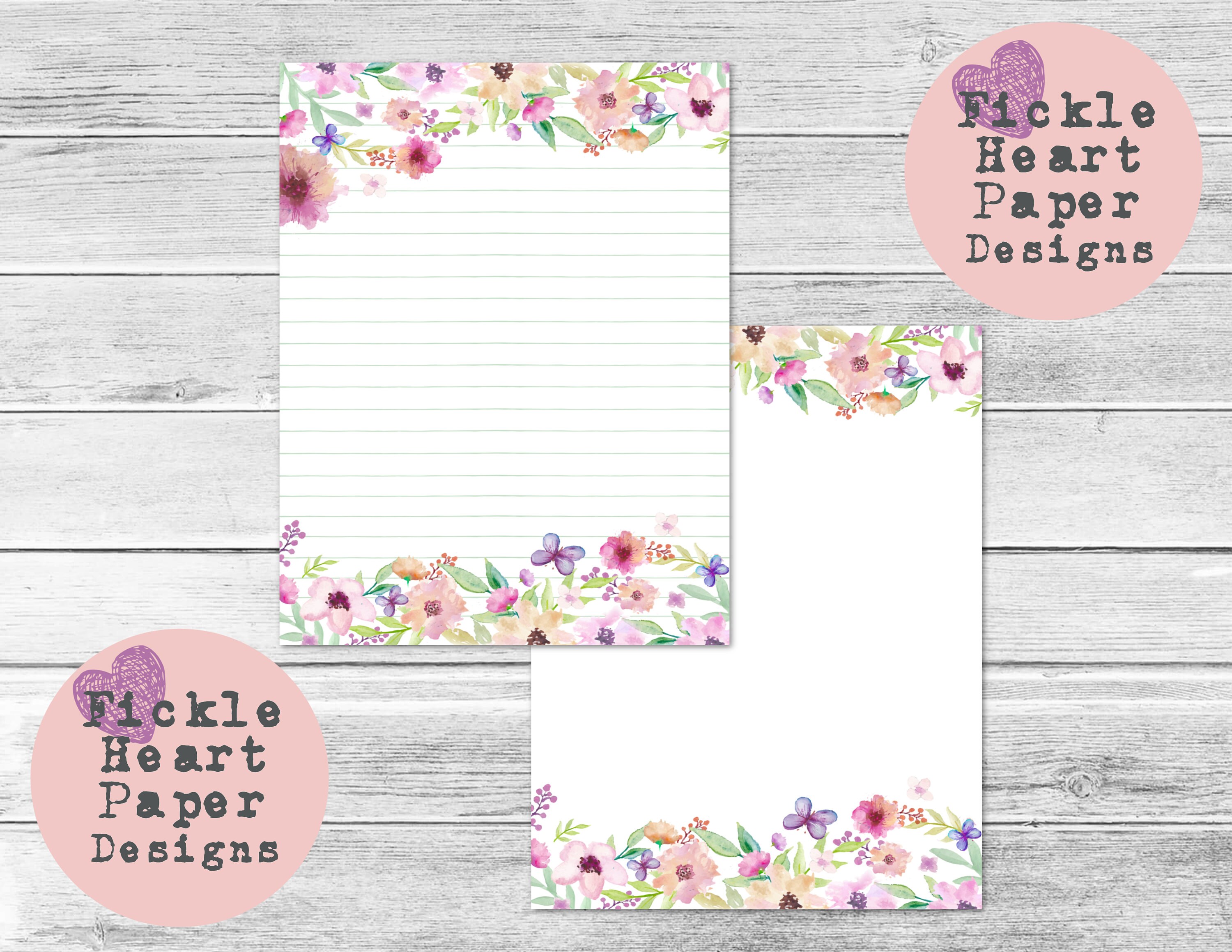 floral lined paper printable lined paper letter writing etsy