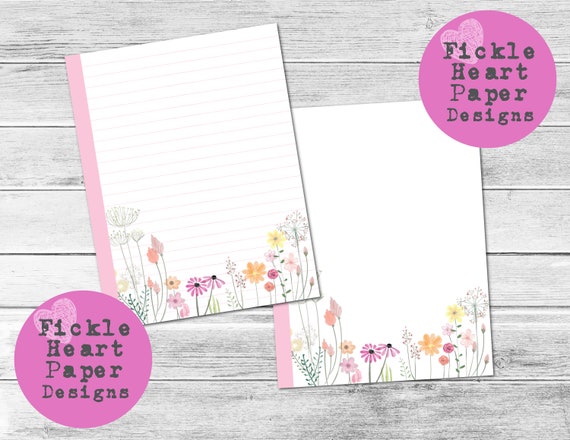 floral lined paper printable lined paper letter writing etsy