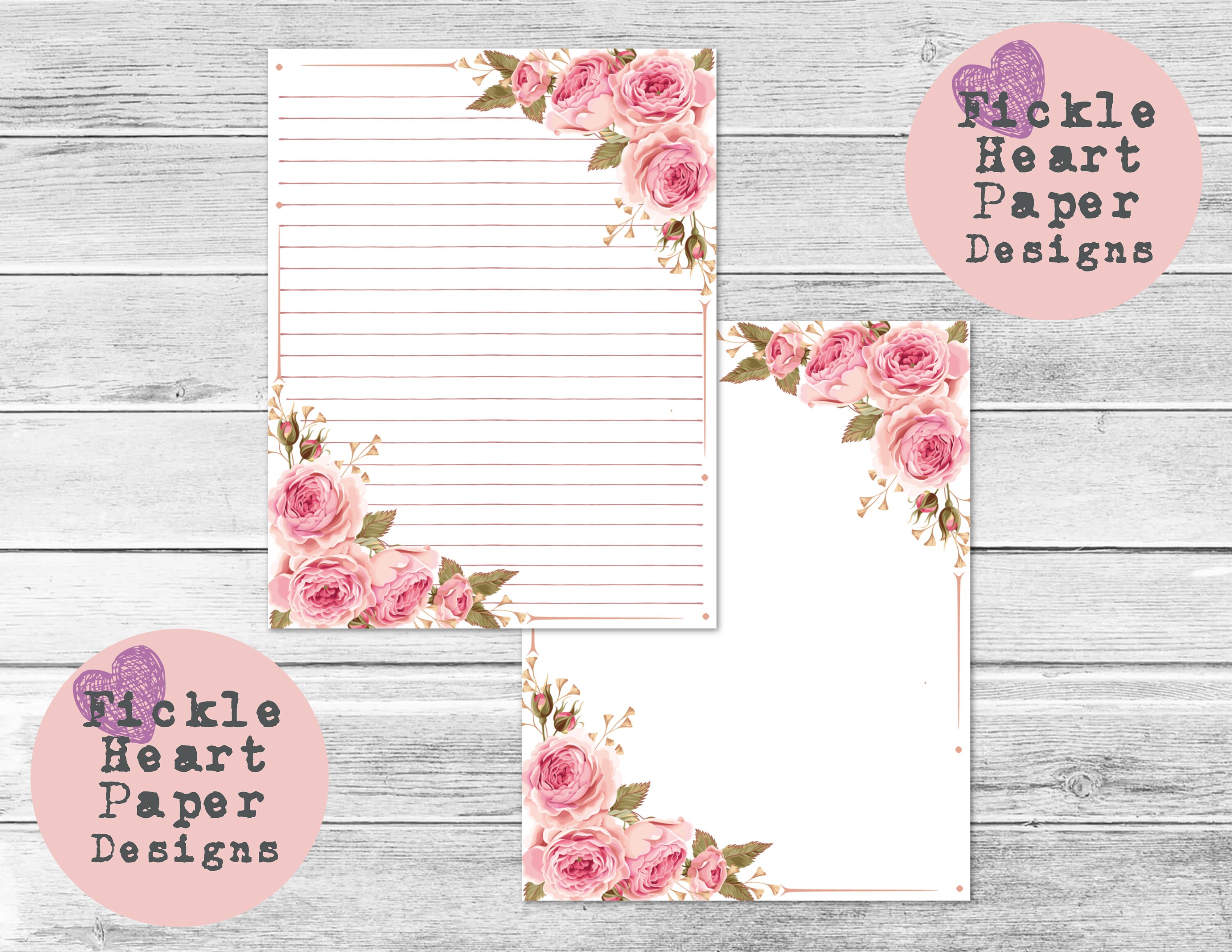 floral lined paper printable lined paper letter writing etsy