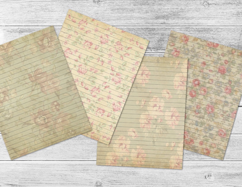 Junk Journal Pages Aged Vintage Digital Downloadable. Mixed Paper Journal Grunge Floral Paper Printable Vintage Paper Aged Note Paper