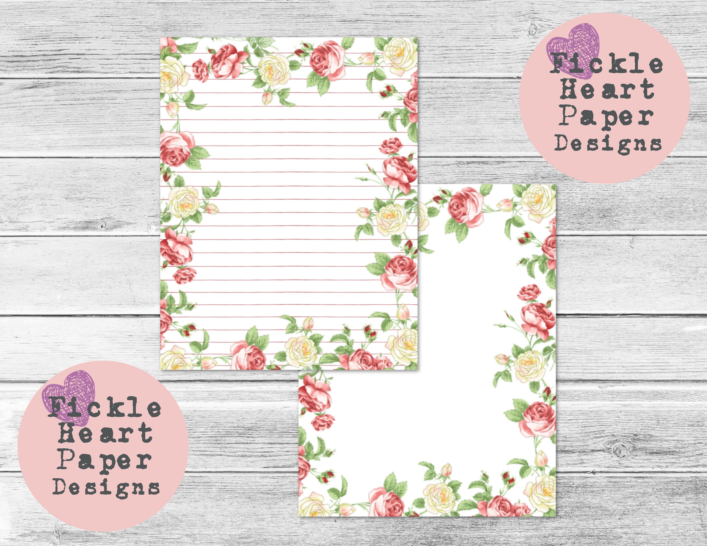 Floral Lined Paper. Printable Lined Paper. Letter Writing. Journal Paper. Floral Stationary ...