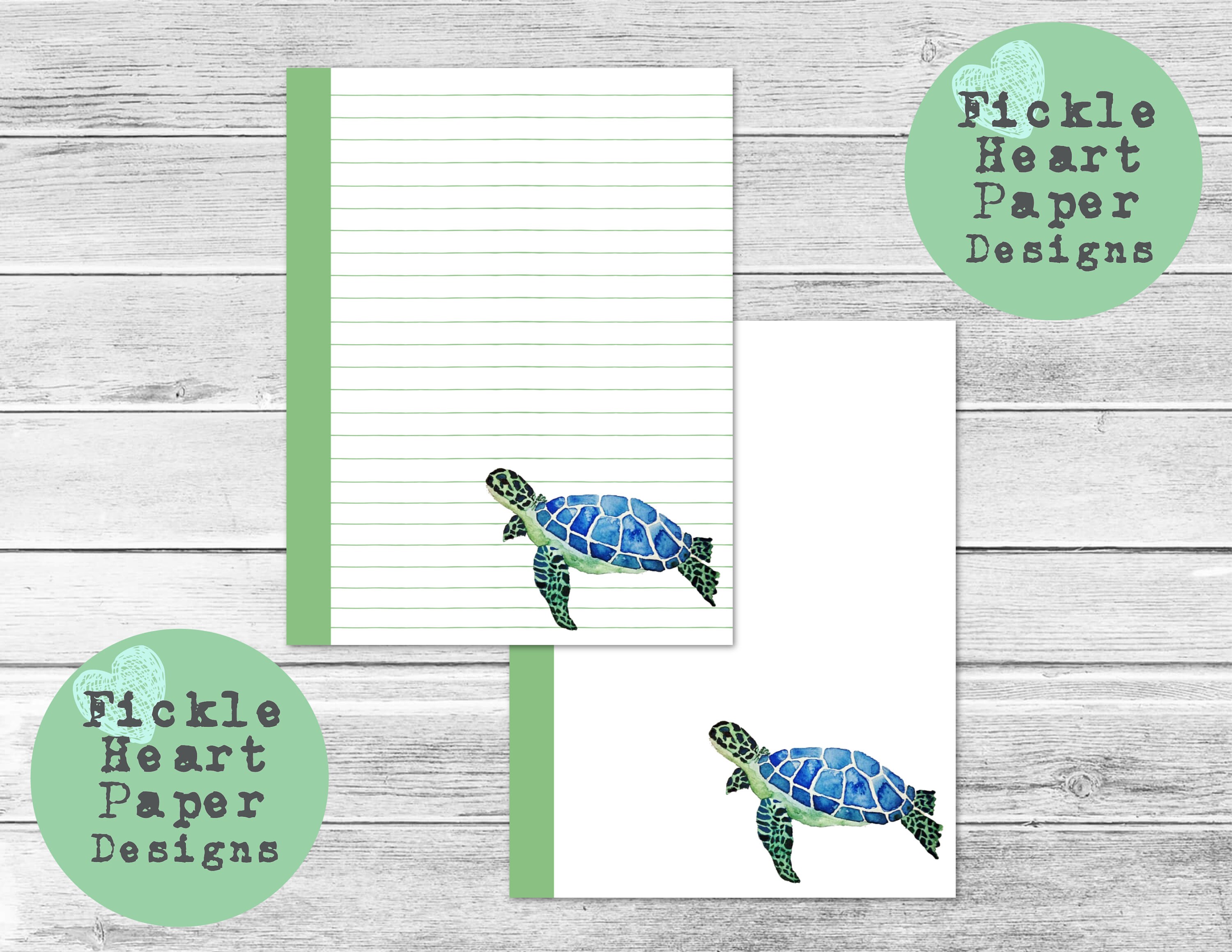 turtle lined paper printable paper letter writing ocean etsy
