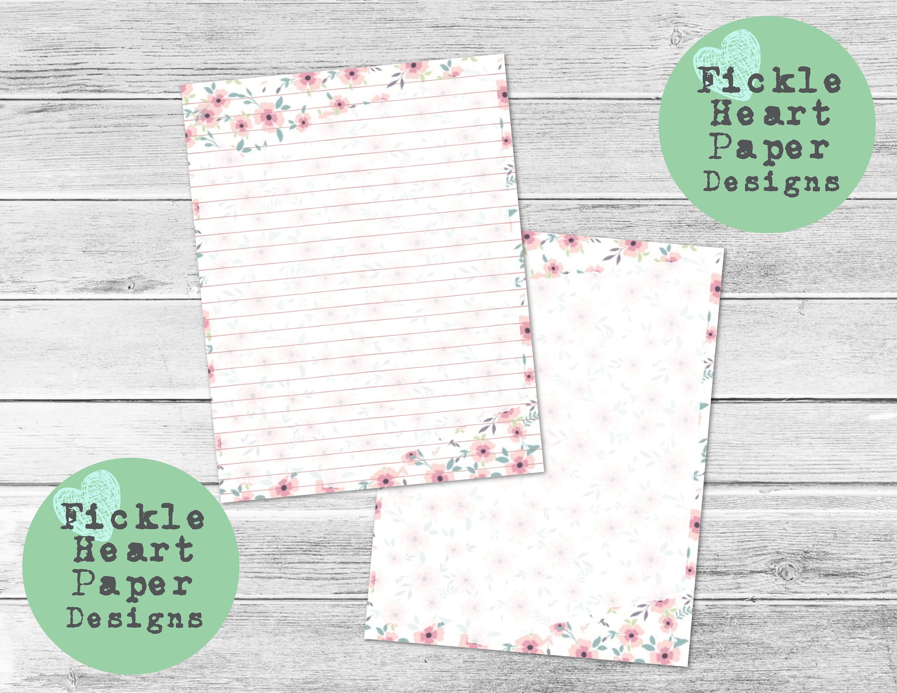 floral pink paper printable lined paper letter writing etsy