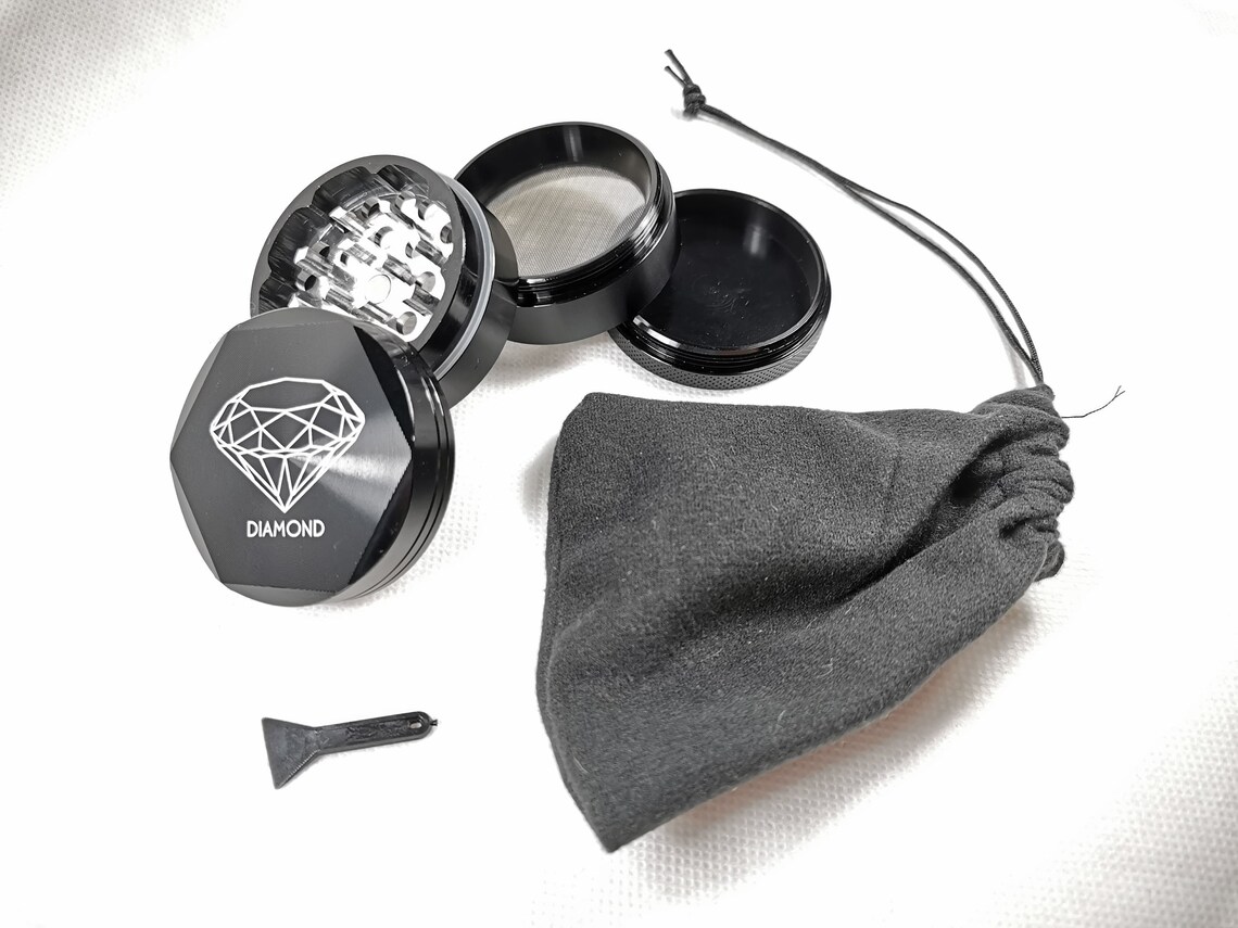 50mm BLACK Diamond Herb Grinder 4PART including Spatula and Etsy