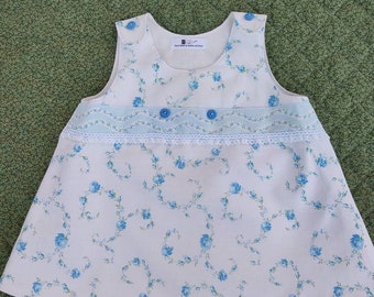 Handmade, size 1(12-18mo) Spring, Summer dress, pinafore repurposed from a vintage blue floral pillowcase! Perfect Easter or Birthday frock!