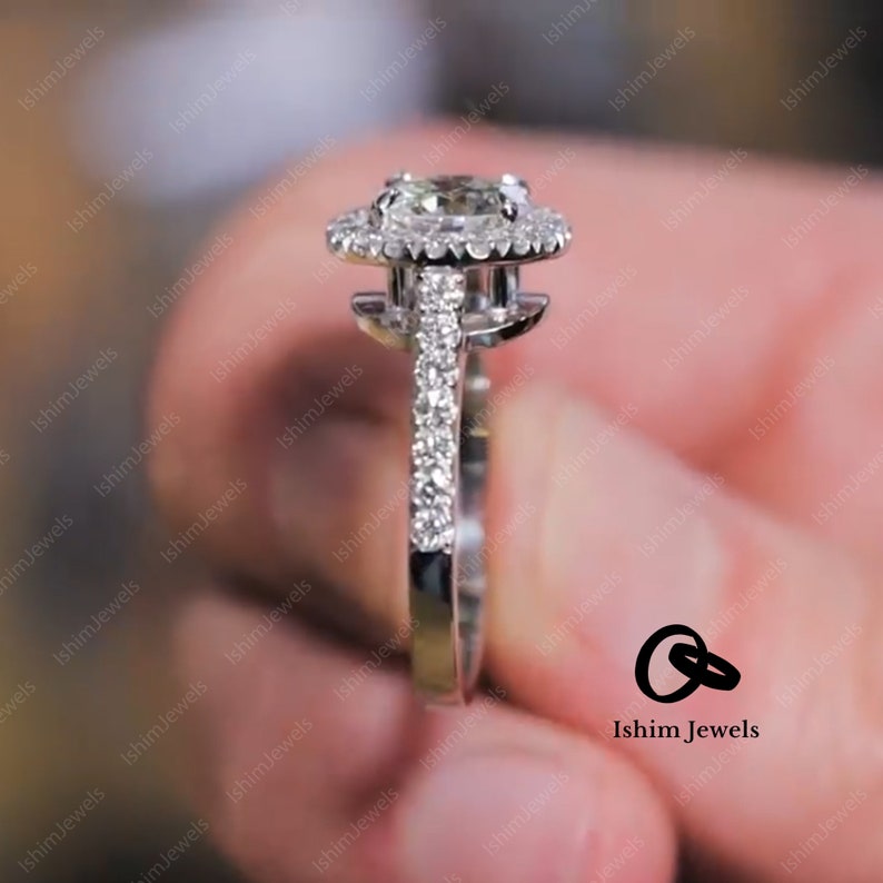 Sterling Silver In 14k white gold Over Halo solitaire with Accents Engagement /& wedding ring Round Cut 2.0 TCW D-E-F colorless Moissanite