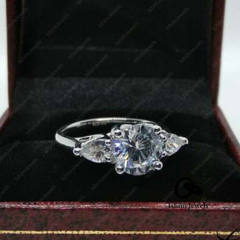1.98 TCW Round Cut Solid 14K White Gold Gift For Her Three-Stone Christmas Sale Colorless Moissanite Gorgeous Engagement Ring