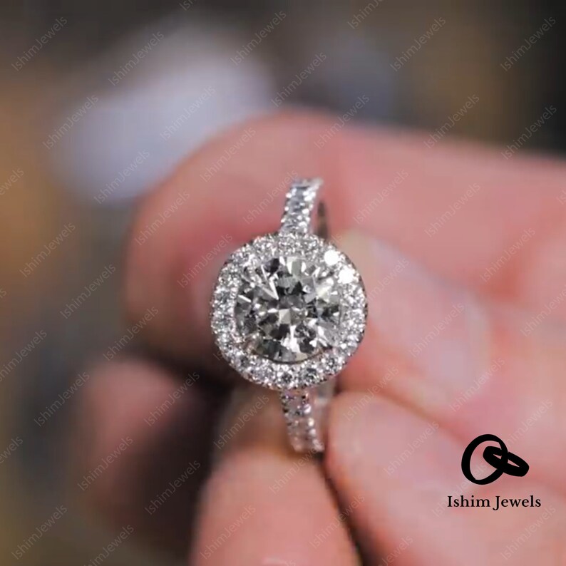 Sterling Silver In 14k white gold Over Halo solitaire with Accents Engagement /& wedding ring Round Cut 2.0 TCW D-E-F colorless Moissanite