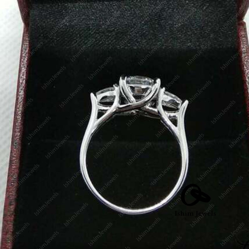 1.98 TCW Round Cut Solid 14K White Gold Gift For Her Three-Stone Christmas Sale Colorless Moissanite Gorgeous Engagement Ring