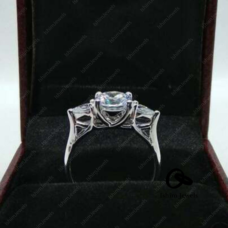 1.98 TCW Round Cut Solid 14K White Gold Gift For Her Three-Stone Christmas Sale Colorless Moissanite Gorgeous Engagement Ring