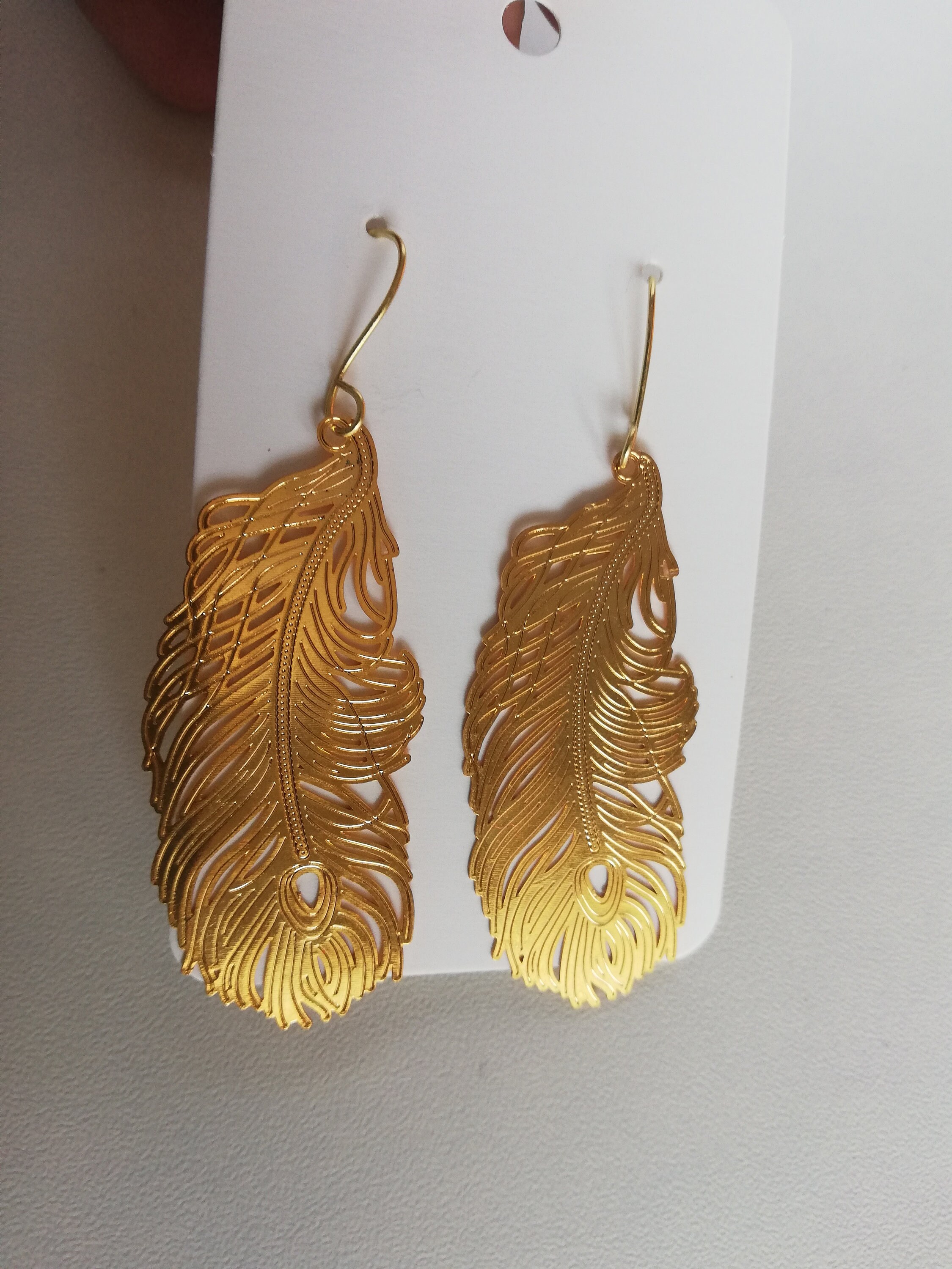 Large feather charm / Feather earrings / Gold feather earrings Etsy