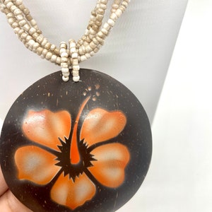 Handmade Coconut Hibiscus Choker: Seed Bead Necklace