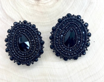 Black Teardrop Beaded earrings, seed Beads jewelry, Beadwork, Unique gift for sister, graduation gift