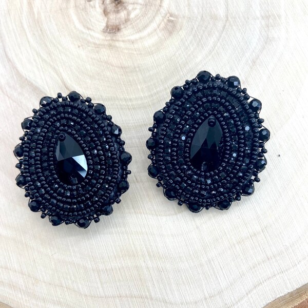 Black Teardrop Beaded earrings, seed Beads jewelry, Beadwork, Unique gift for sister, graduation gift