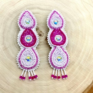 Handmade Pink Beaded Statement Earrings: Boho Artisan Jewelry