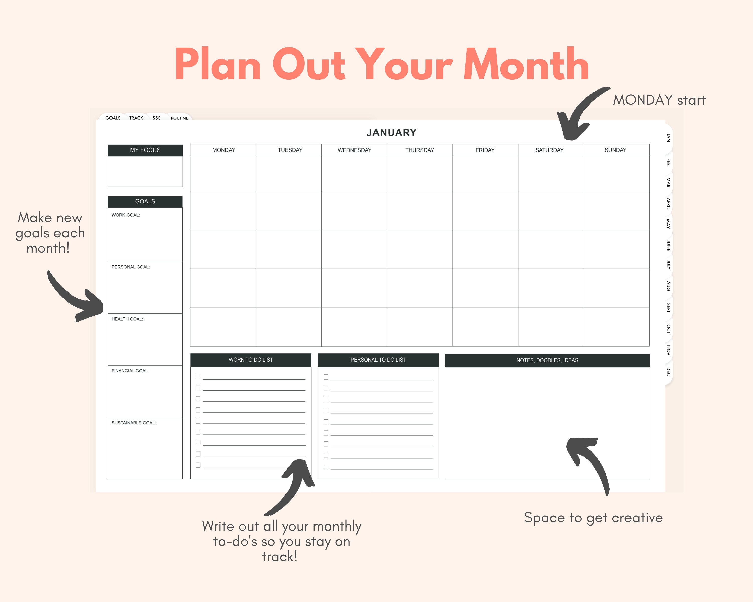 2021 Undated Digital Yearly Planner by Flourish Planner | Planners for Goodnotes5 & Notability on iPad