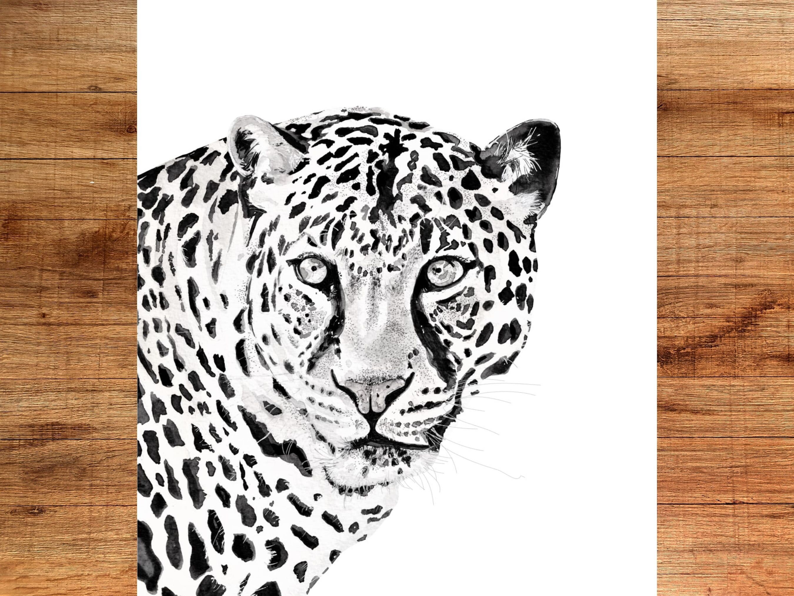 Jaguar print wall art art print watercolour Monochrome Etsy