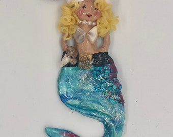 Santa Mermaid ornament turquoise blond