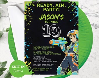Gel Blaster Birthday Invite, Editable Digital Template, Customizable Printable Party Invite for Kids