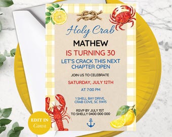 30Th Birthday Invitation Crawfish | Editable Template For Crawfish Boil Party | Digital Download Invite